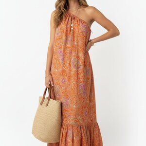 ZARA Paisley Printed One shoulder Oversized Boho Ruffled Hem Maxi Dress | Size S